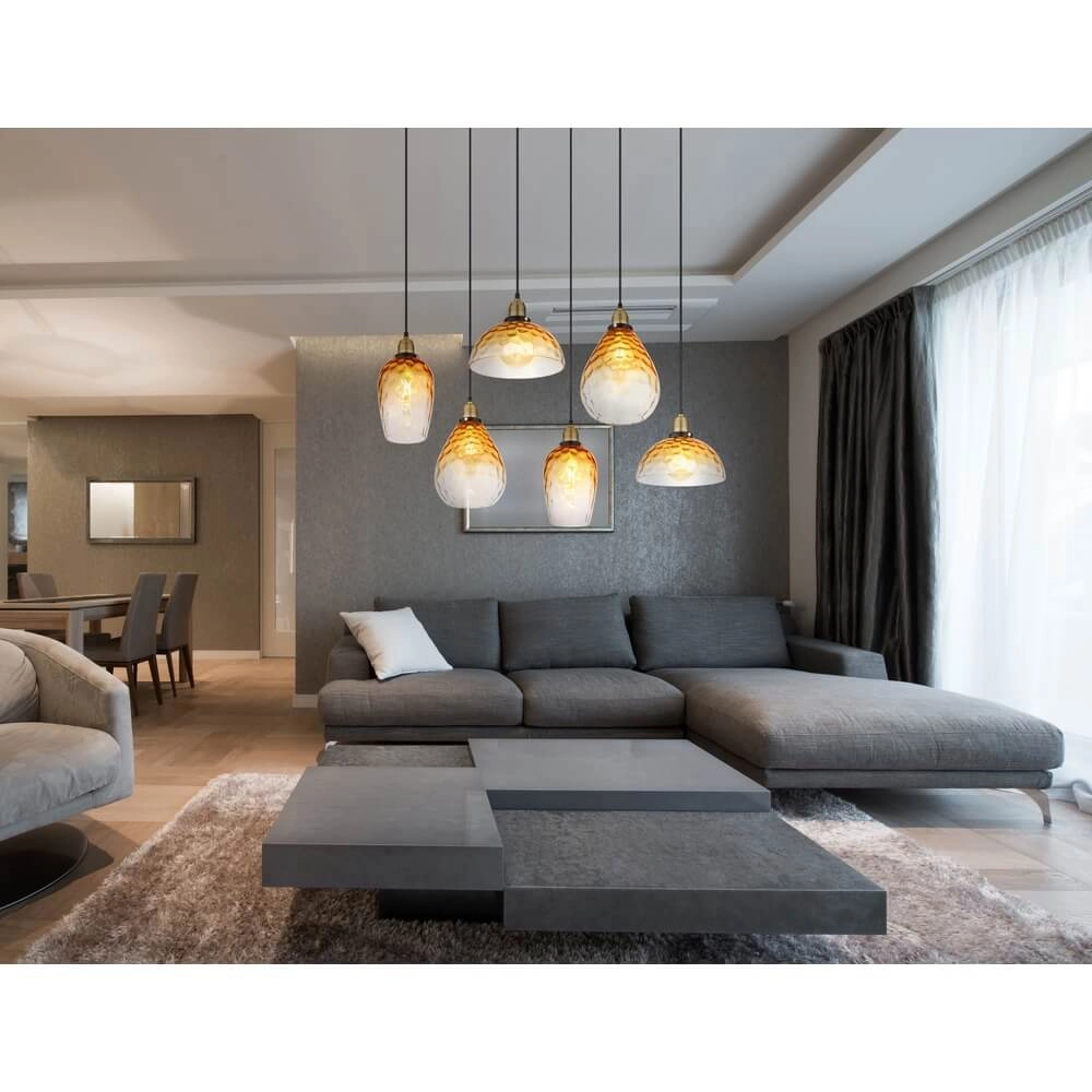 Suspension 6 lumières Salvy Nid d’abeille en verre ambré Globo 9007371445608