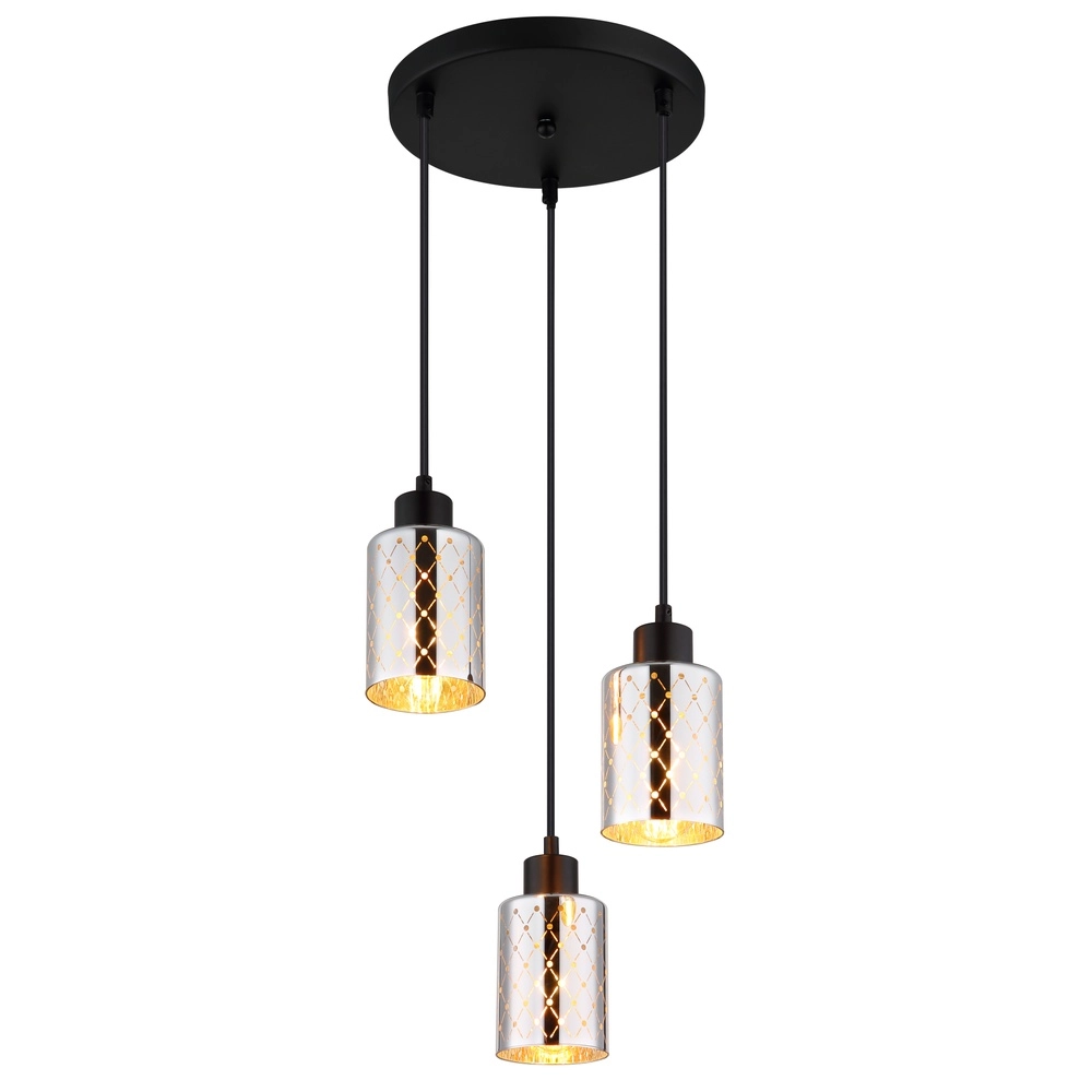 Lampe pendante de conception Alonso Projectile noire à 3 lumières