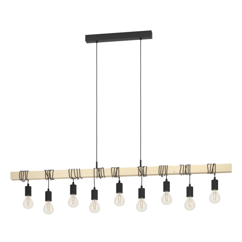 Lampe pendante de table à manger Townshend 9x E27 - bois