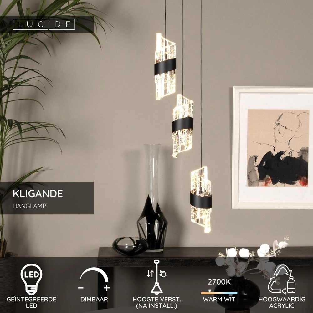 Lampe pendante de conception Kligande Noir à 3 lumières Lucide 5411212134615