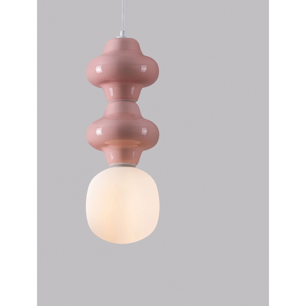 Suspension Clio M en céramique rose avec verre blanc