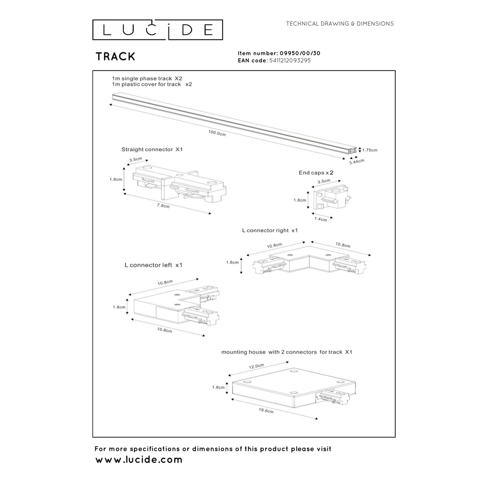 Kit de démarrage d’éclairage sur rail Track Noir monophasé Lucide 5411212093295