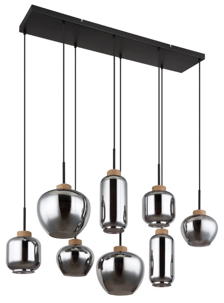 Lampe suspendue 8 lumières Matt noir avec du bois Globo 9007371444519