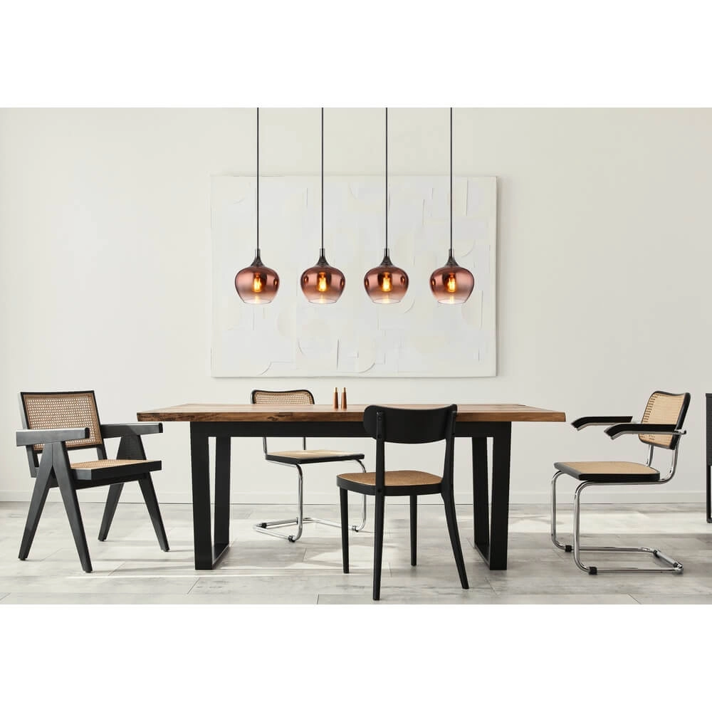 Suspension noire Maxy avec verre rouge 4 lumières Globo 9007371447985