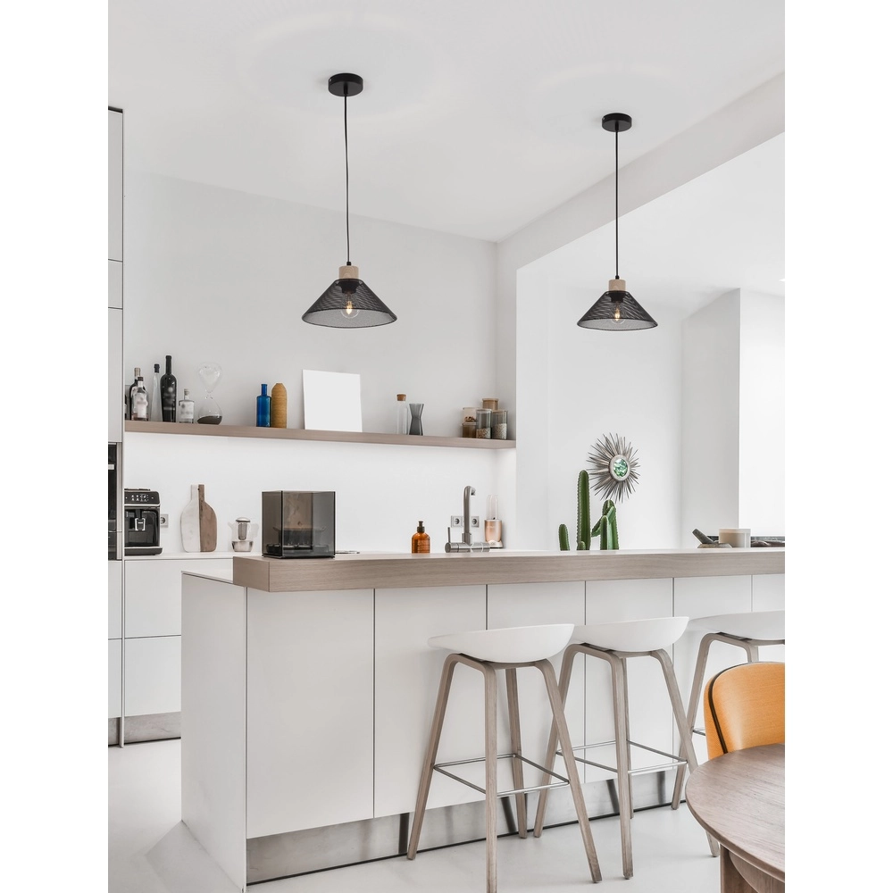 Suspension design Ian noir avec bois Lyora 5212017436245