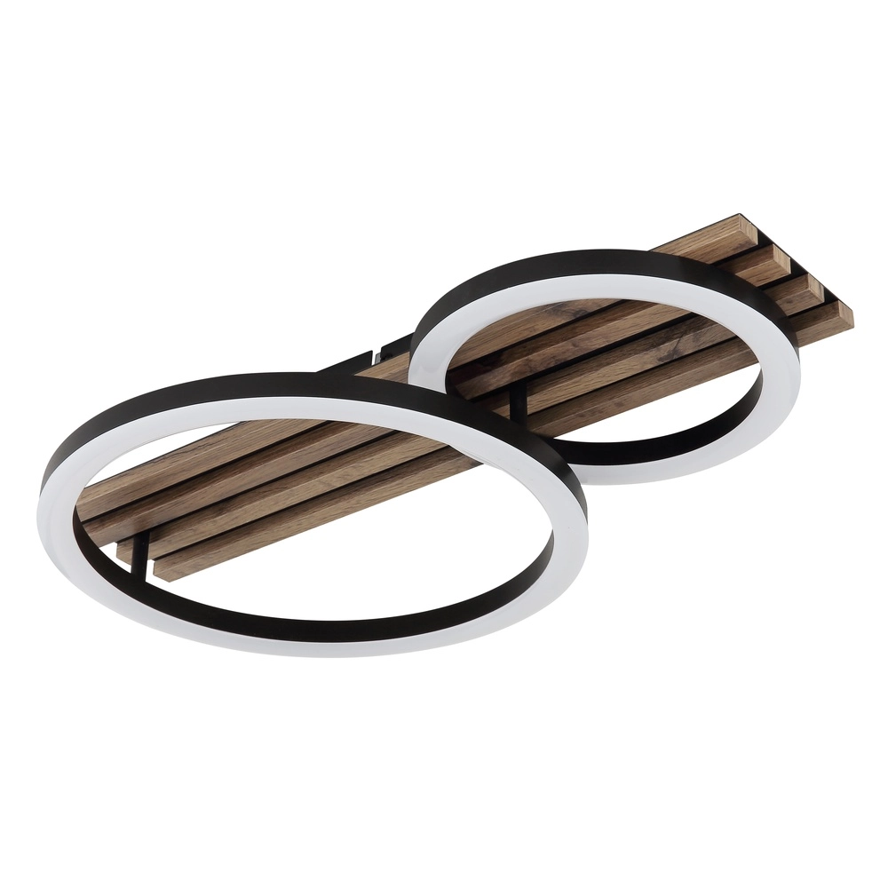 Lampe de plafond Tisha 2 anneaux noirs avec du bois Globo 9007371525577