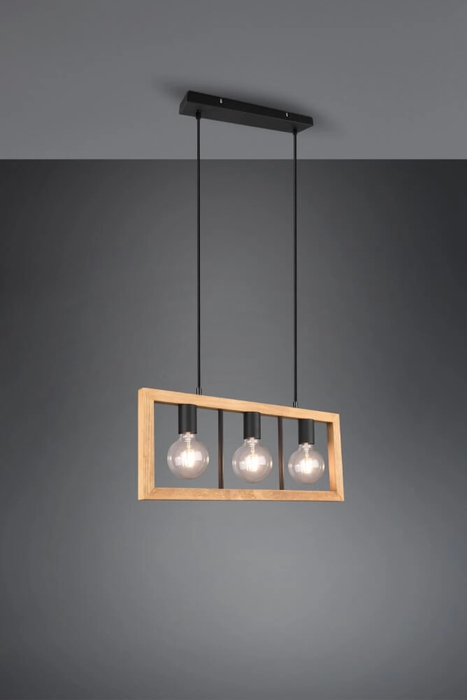 Lampe suspendue Agra Bois 3 lumières avec noir Trio 4017807502855
