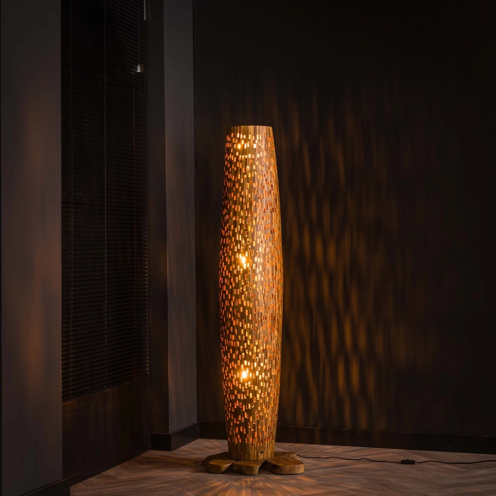 Lampe de sol en bois Bars Teck - 145 cm - Ø 40 cm