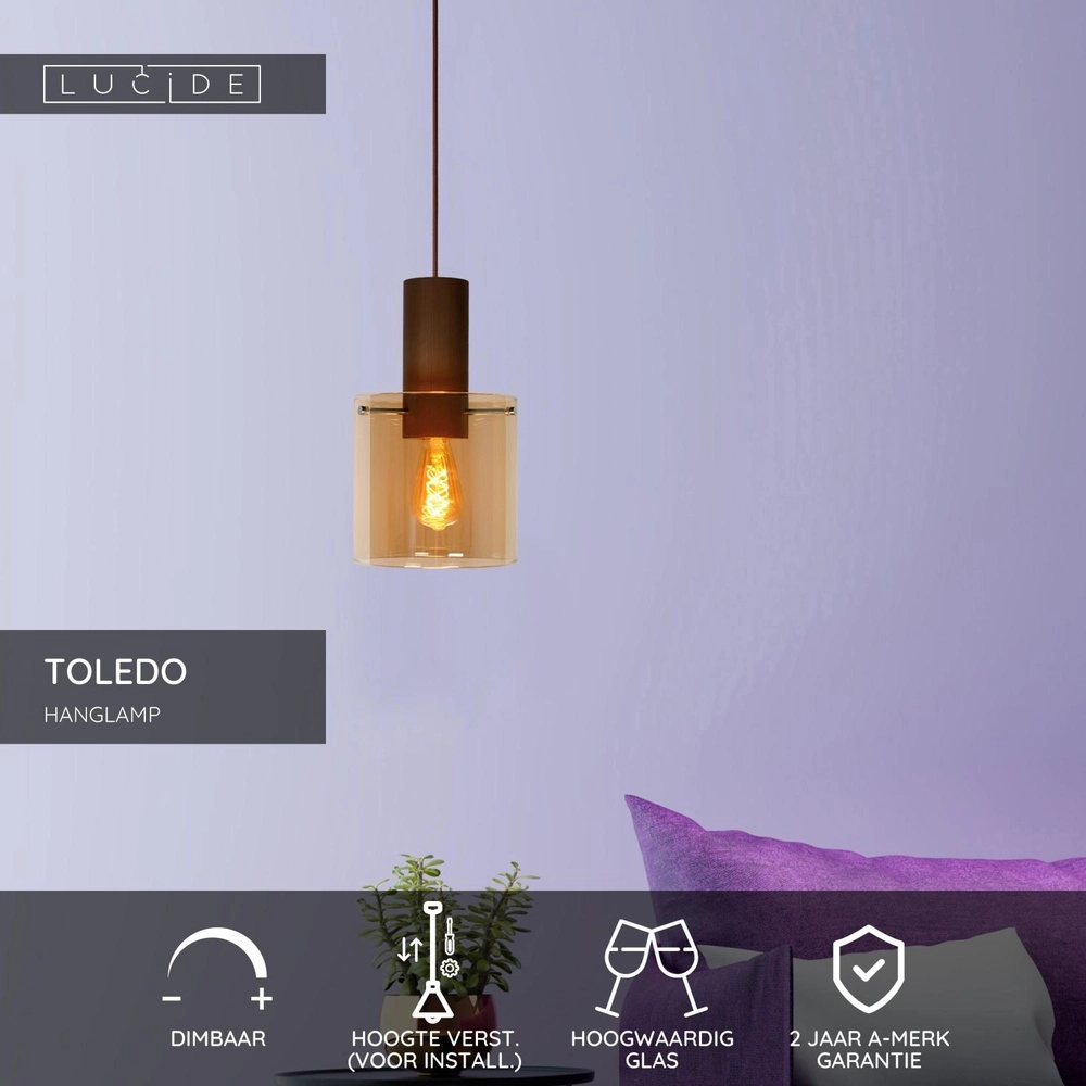 Lampe suspendue Toledo Ø verre ambré de 20 cm Lucide 5411212740847