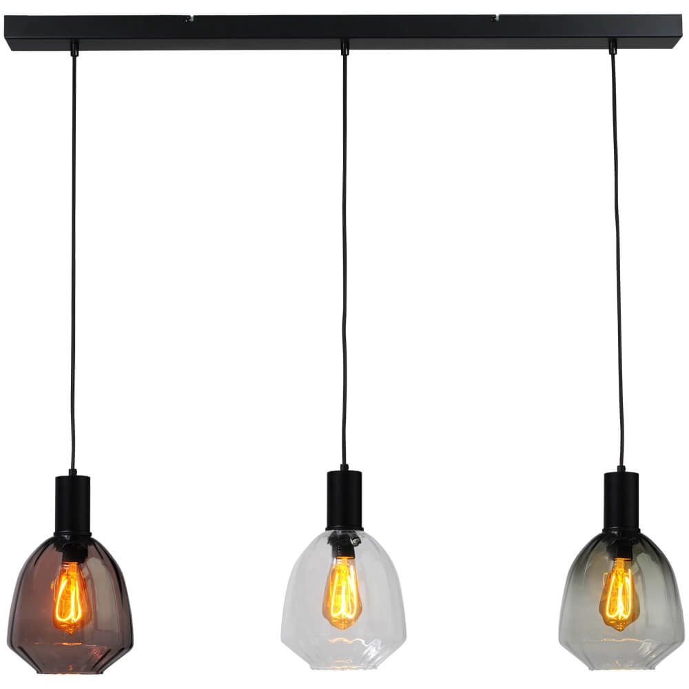 Lampe suspendue 3 lumières - noire - Porto avec des lunettes Nicolette