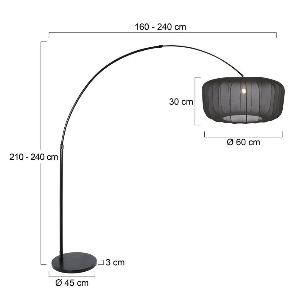 Lampe à arc noir Vela Lino avec teinte noire Ø60cm Steinhauer 8712746183597