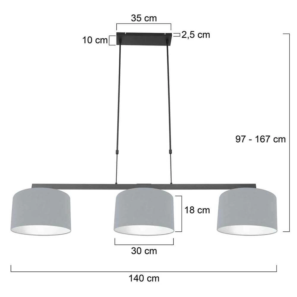 Suspension 3 lumières Stang Noir avec capuche bleu clair Steinhauer 8712746175424