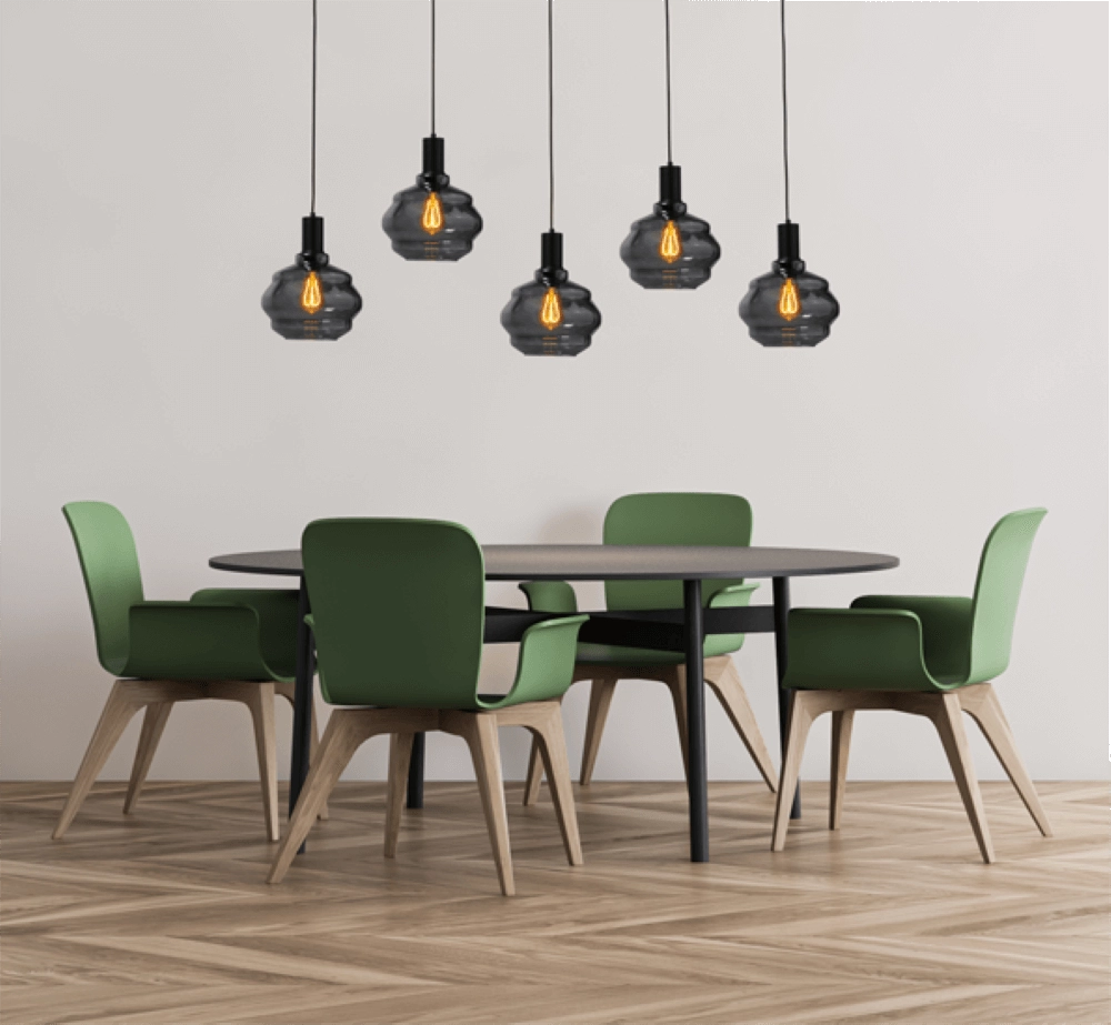 Lampe suspendue 5 lumières - noire - Porto avec verres à fumée Ball - Ø 24cm Masterlight 8718121270159