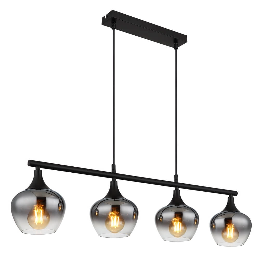 Suspension 4 lumières Maxy noir avec verre fumé Suspension 4 lumières Maxy noir avec verre fumé
