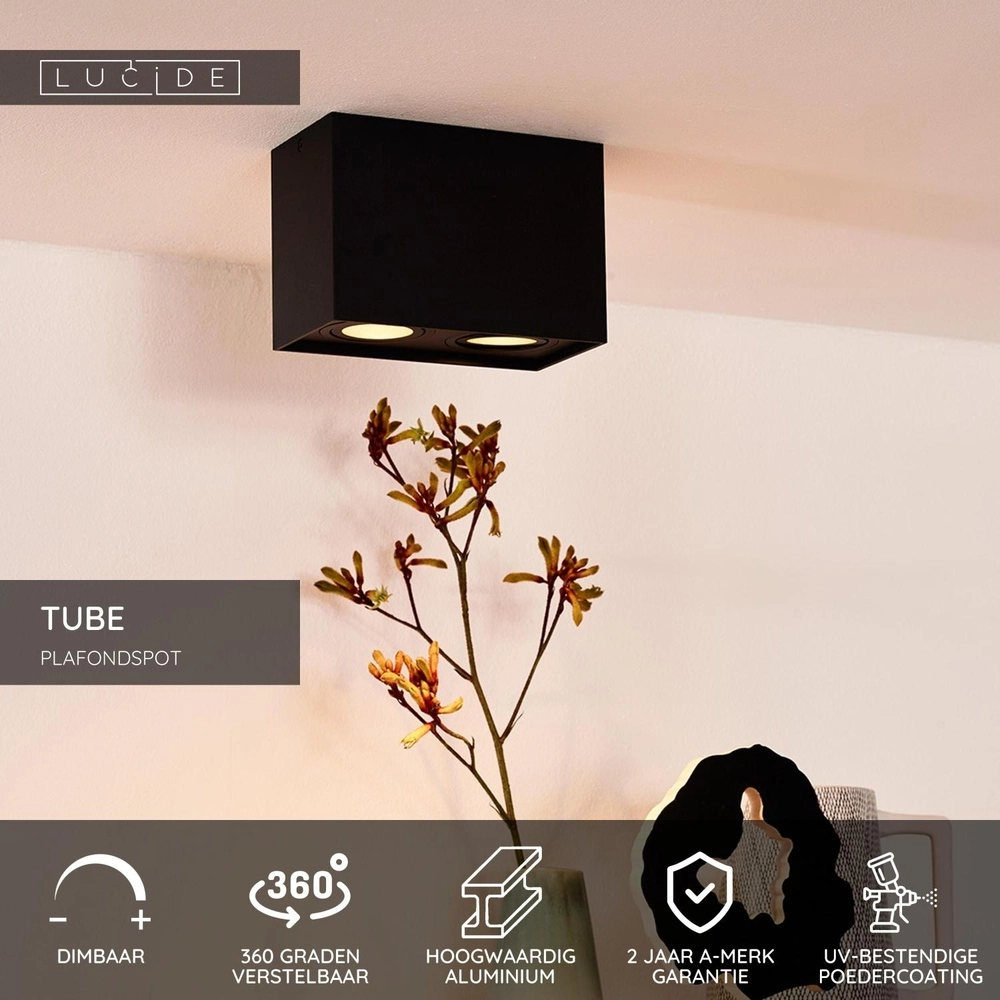 Emplacement de plafond monté en surface Tube Rectangle noir Lucide 5411212221292