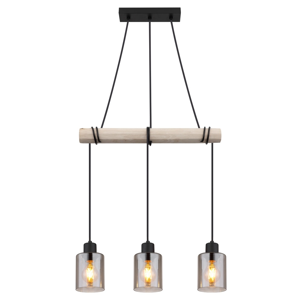Lampe pendante à 3 lampes Hadera noir avec verre fumé Globo 9007371438419