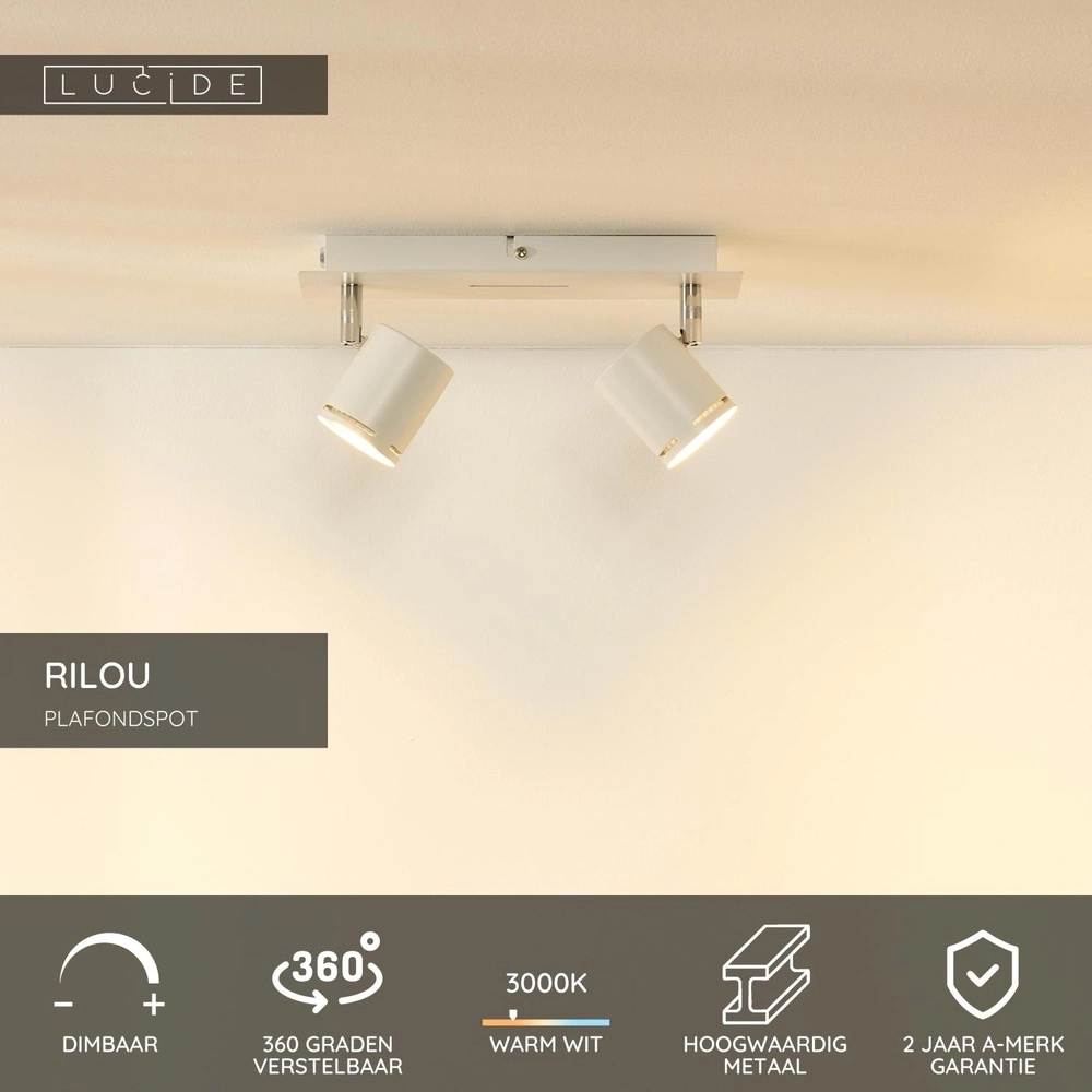 Projecteur de plafond Rilou Blanc dimmable à 2 lumières Lucide 5411212261977