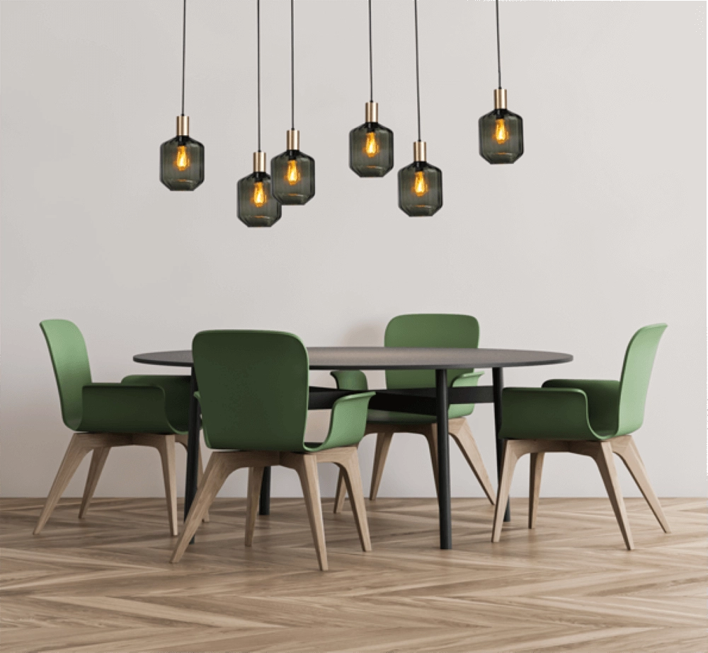 Lampe suspendue 6 lumières - dorée - Porto avec verres verts Jagger Masterlight 8718121270562