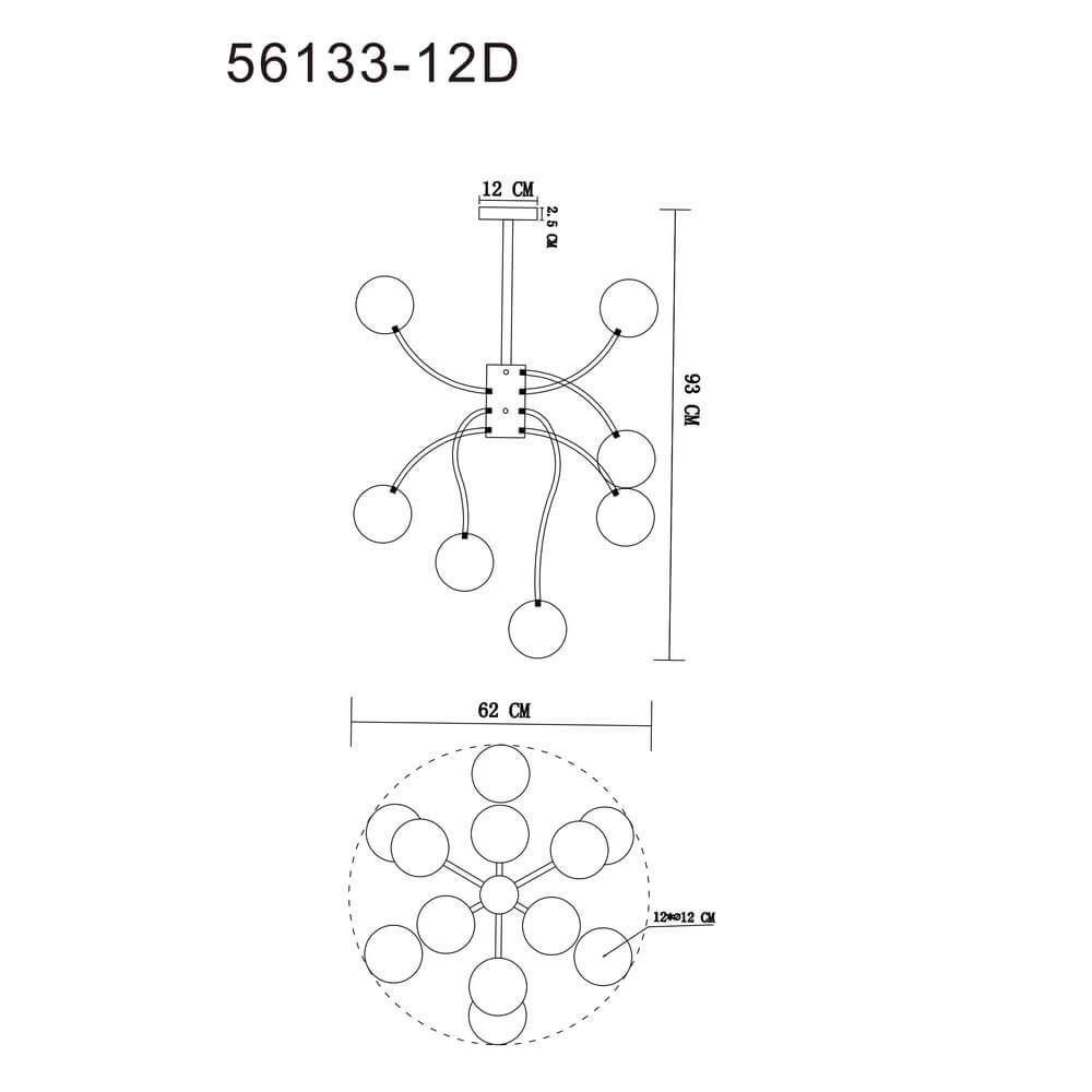 Plafonnier noir Riha 12 lumières Globo 9007371468522