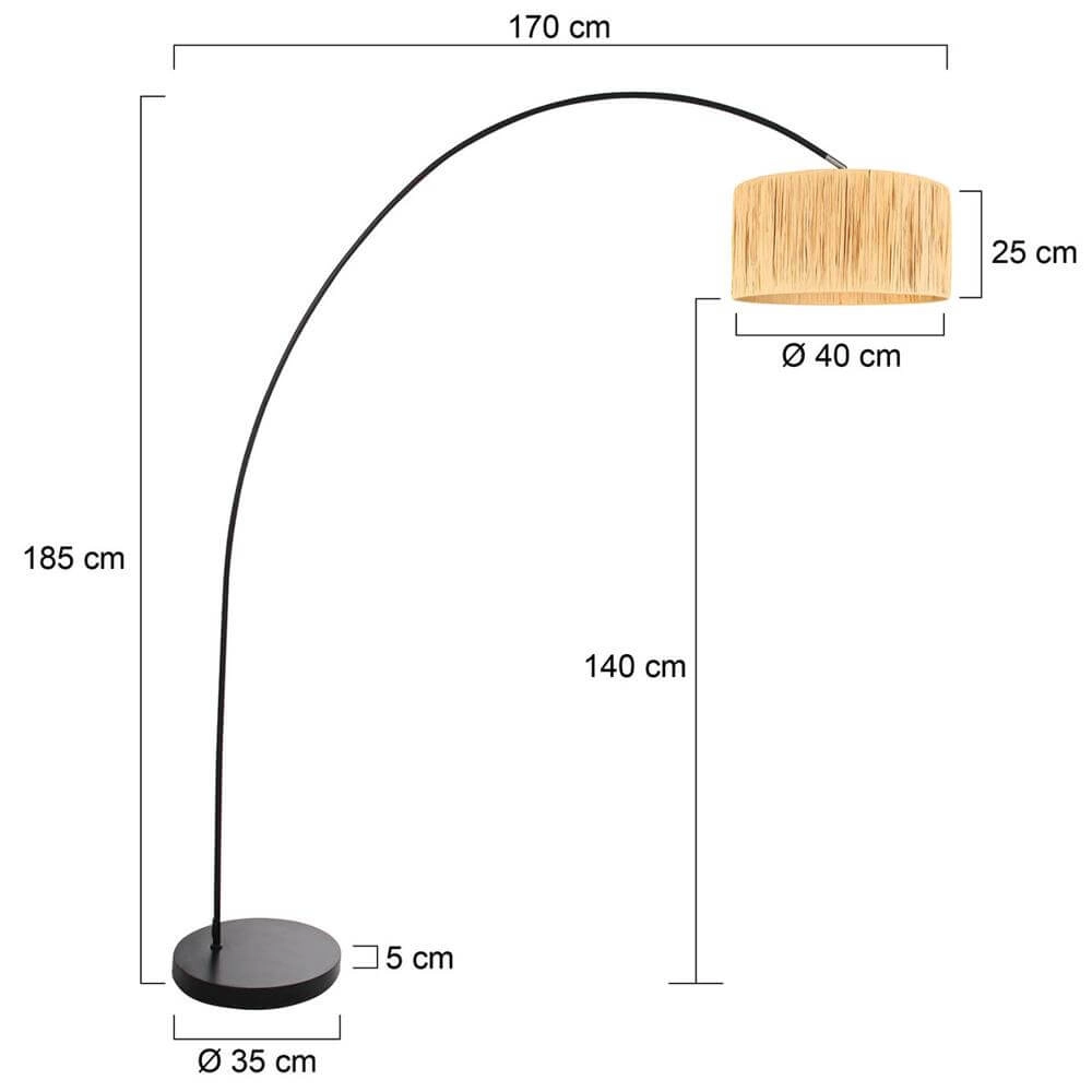 Lampe à arc Solva noir avec abat-jour paille Steinhauer 8712746172393