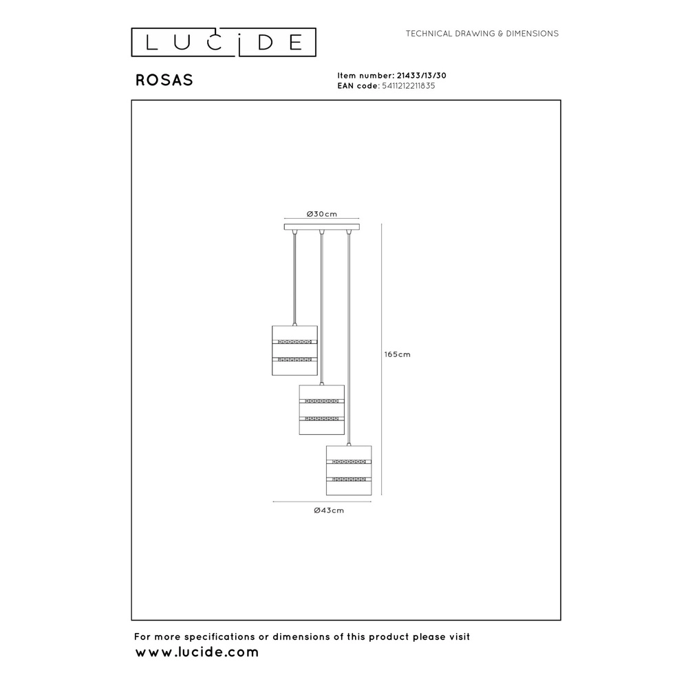 Lampe suspendue Rosas Ø 43cm noir avec or Lucide 5411212211835