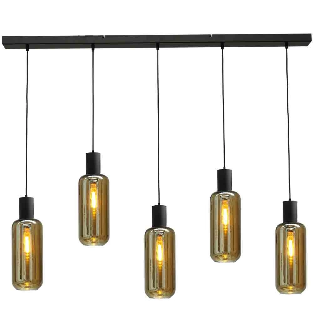 Lampe suspendue noire pour salle à manger Bounty Verre cylindrique à 5 lumières