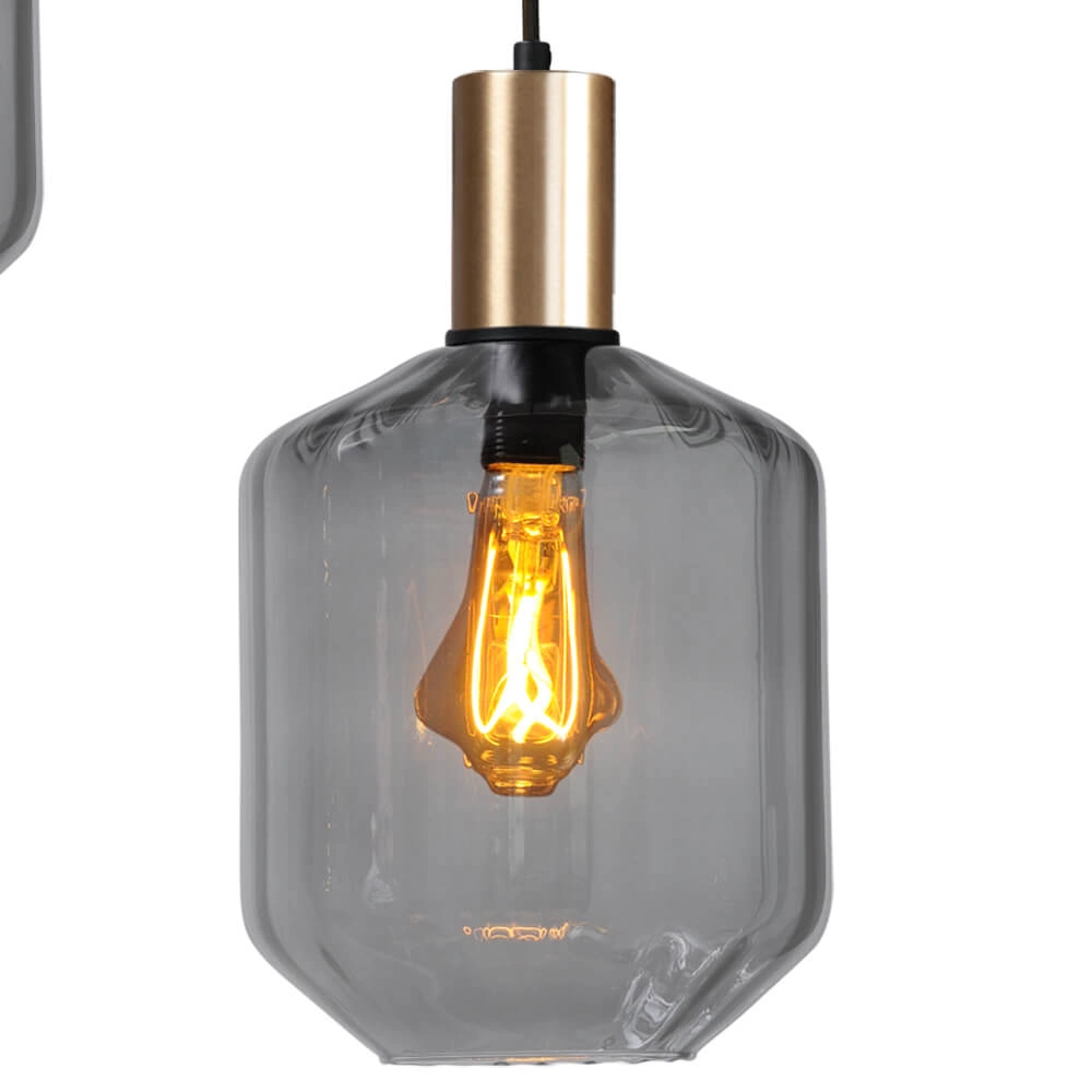 Suspension loft 3 lumières - or - Porto avec des verres à fumée Jagger Masterlight 8718121270876