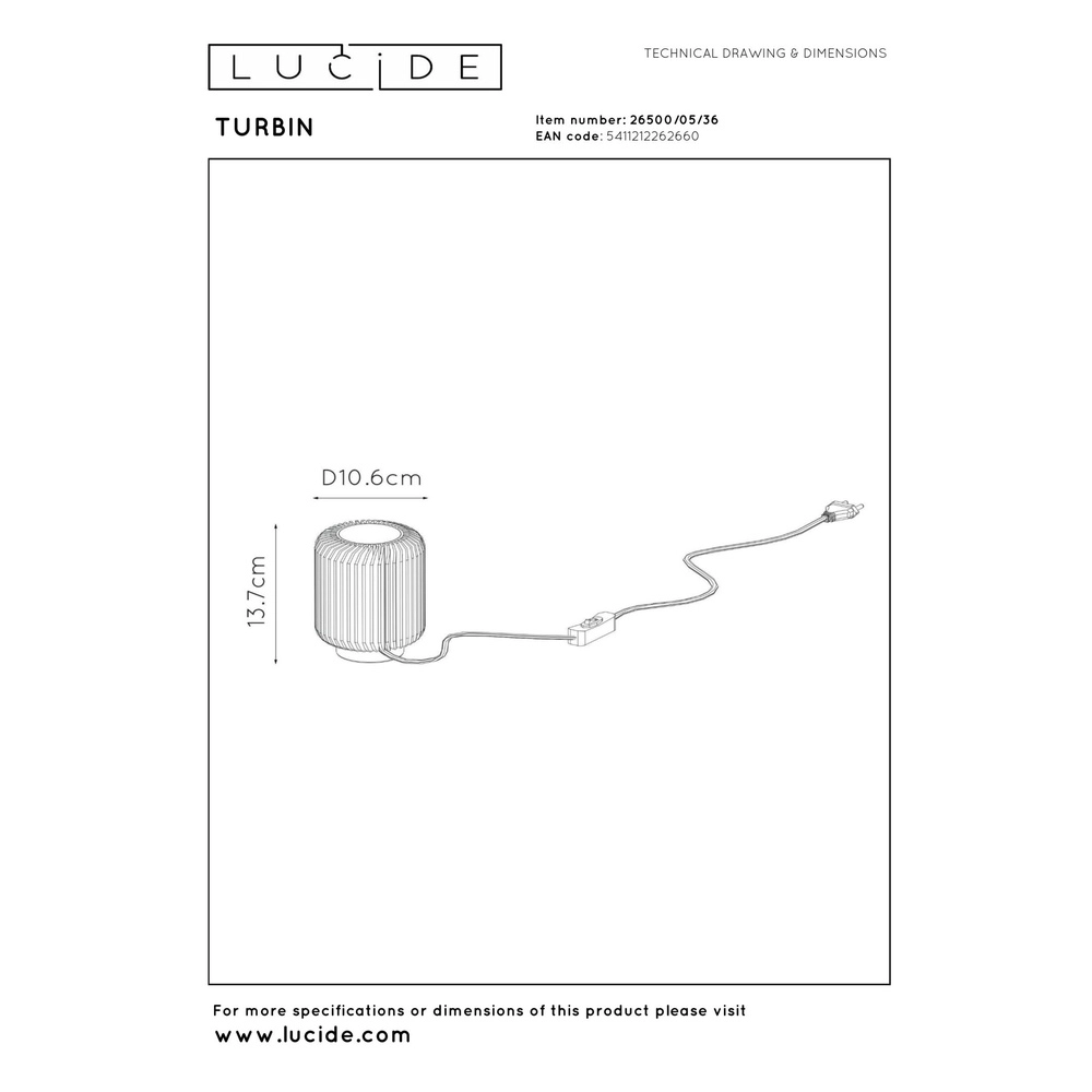 Lampe de table Turbin gris Lucide 5411212262660