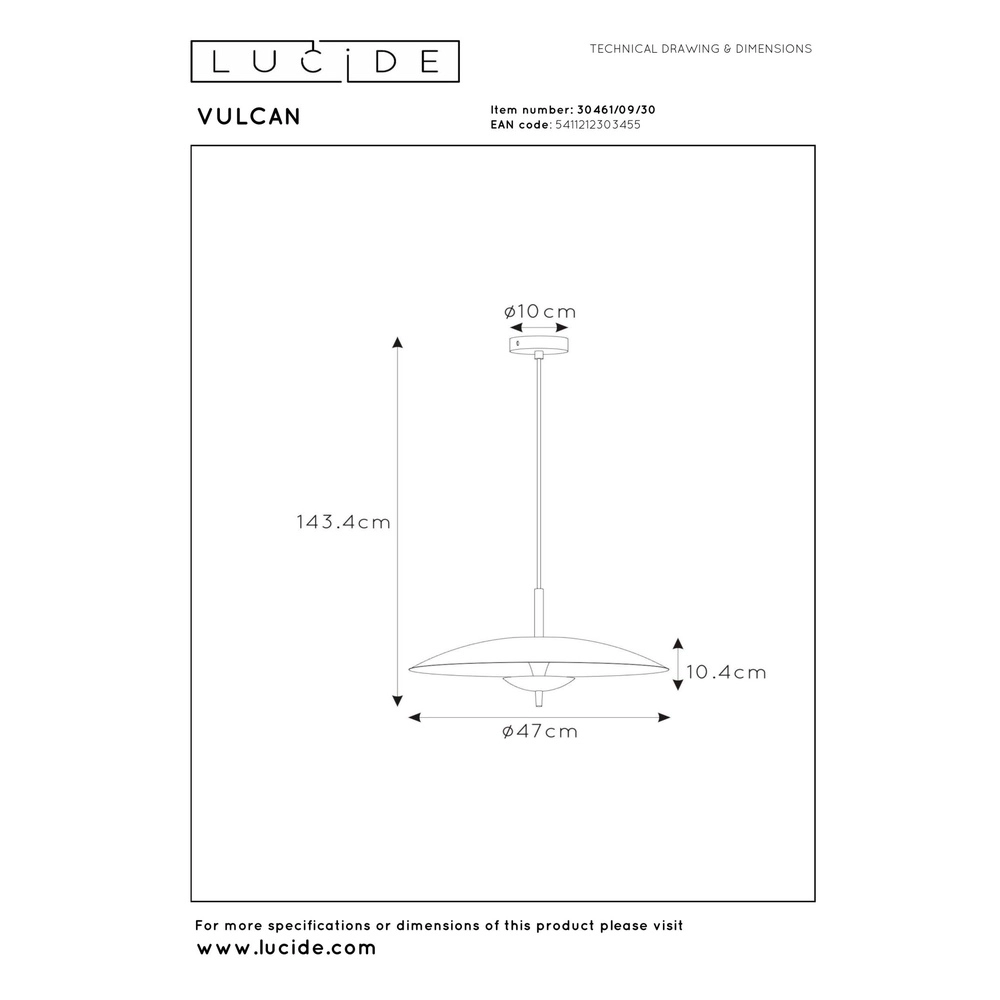 Lampe pendante de conception Vulcan Or avec noir Lucide 5411212303455