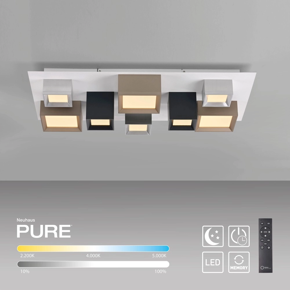 Lumière LED de plafond Pure Manhattan 8 lumières Paul Neuhaus 4012248396896