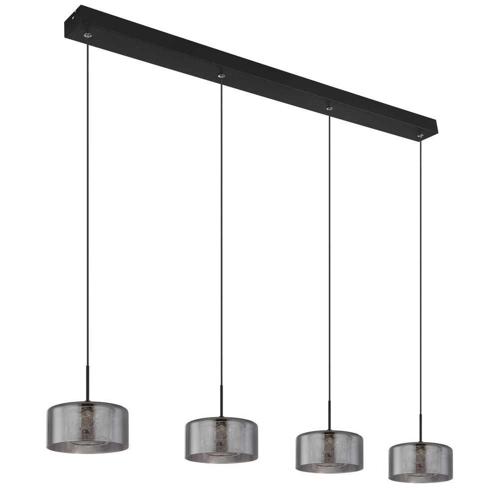 Lampe pendante de conception Fogsy Noir 4 clairs avec verre fumé Globo 9007371459377