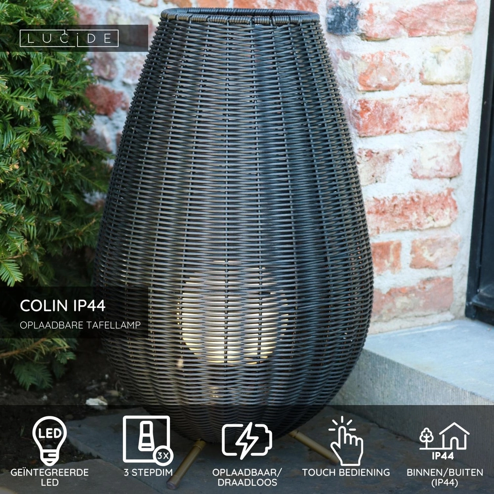 Lampe de table rechargeable Colin Ip44 Noir Lucide 5411212031846