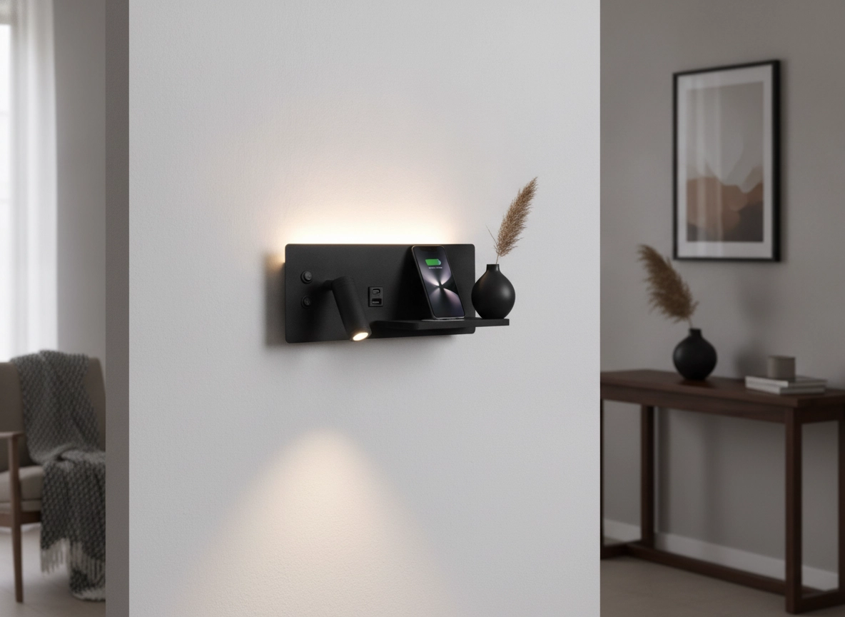 Lampe de chevet Charge laisse noire avec le chargeur sans fil