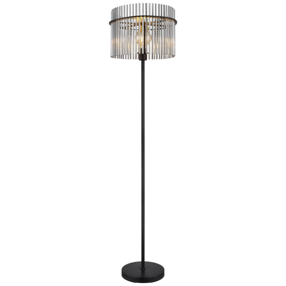 Lampadaire noir Gorley avec verre fumé Ø 38cm Lampadaire noir Gorley avec verre fumé Ø 38cm