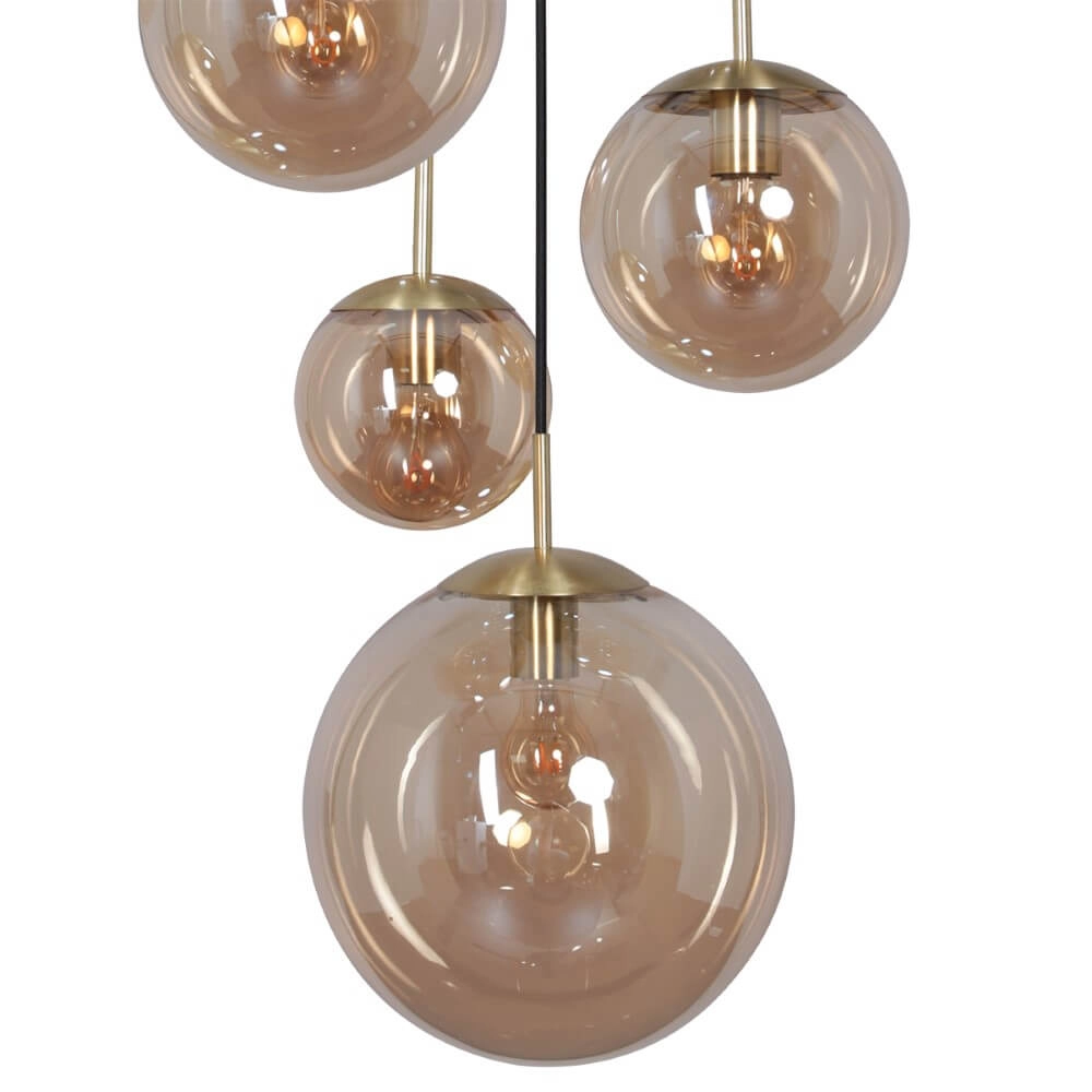Lampe suspendue loft 5 lumières Bolique or avec verre ambré Steinhauer 8712746166439