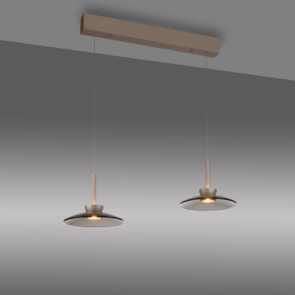 Lampe suspendue de table de salle à manger 2L Pure Moon Bronce avec verre ambré Paul Neuhaus 4012248392980