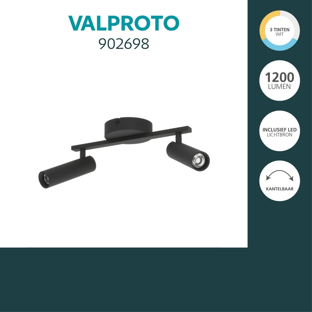 Emplacement monté en surface Valproto 2-noir clair Eglo 9008606390366