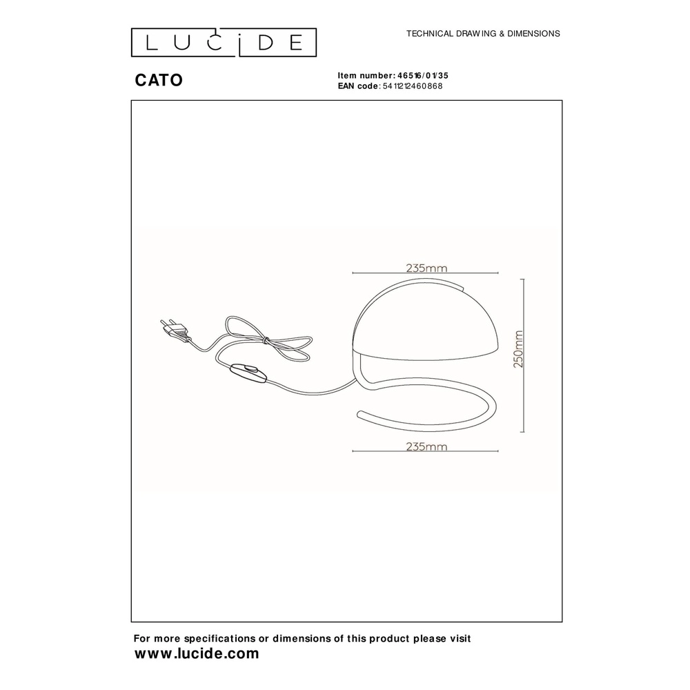 Lampe de table classique Cato bleu Lucide 5411212460868