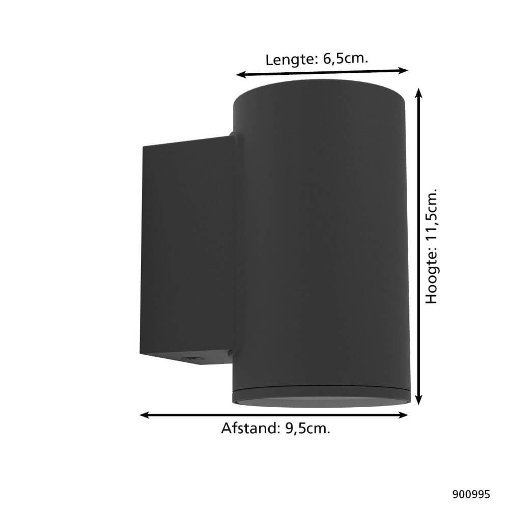 Spot mural en saillie Izzalini noir Eglo 9008606298204