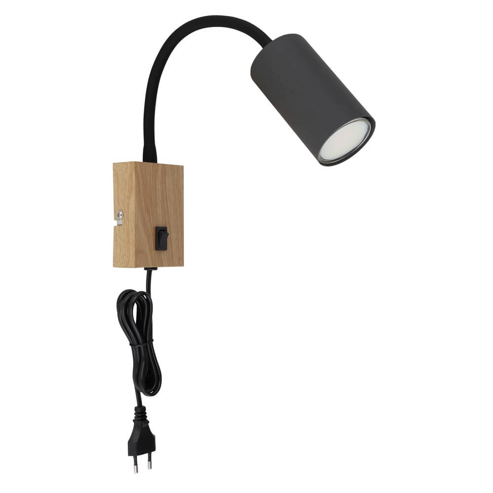 Applique murale noire Robby avec du bois Globo 9007371430574