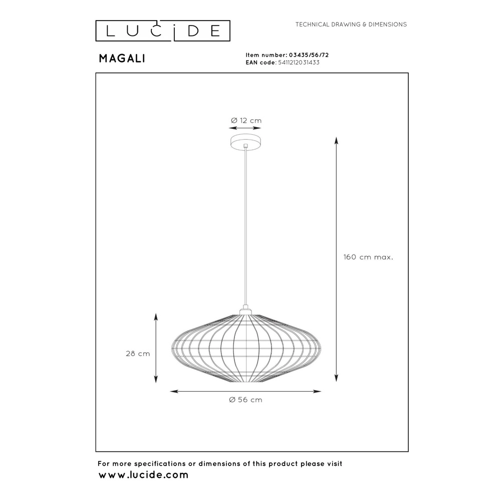 Lampe pendante en rotin Magali Ø 56cm Lucide 5411212031433