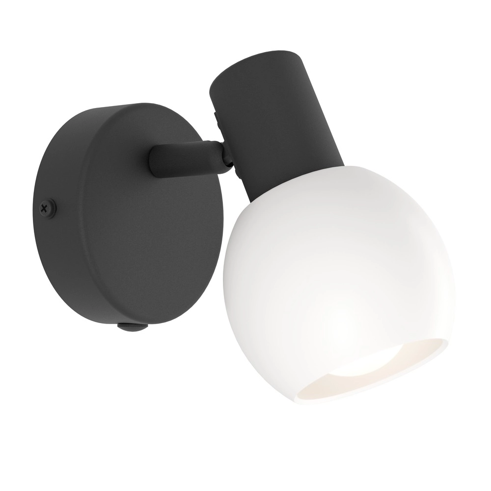 Lampe murale Castellazo noir avec verre blanc