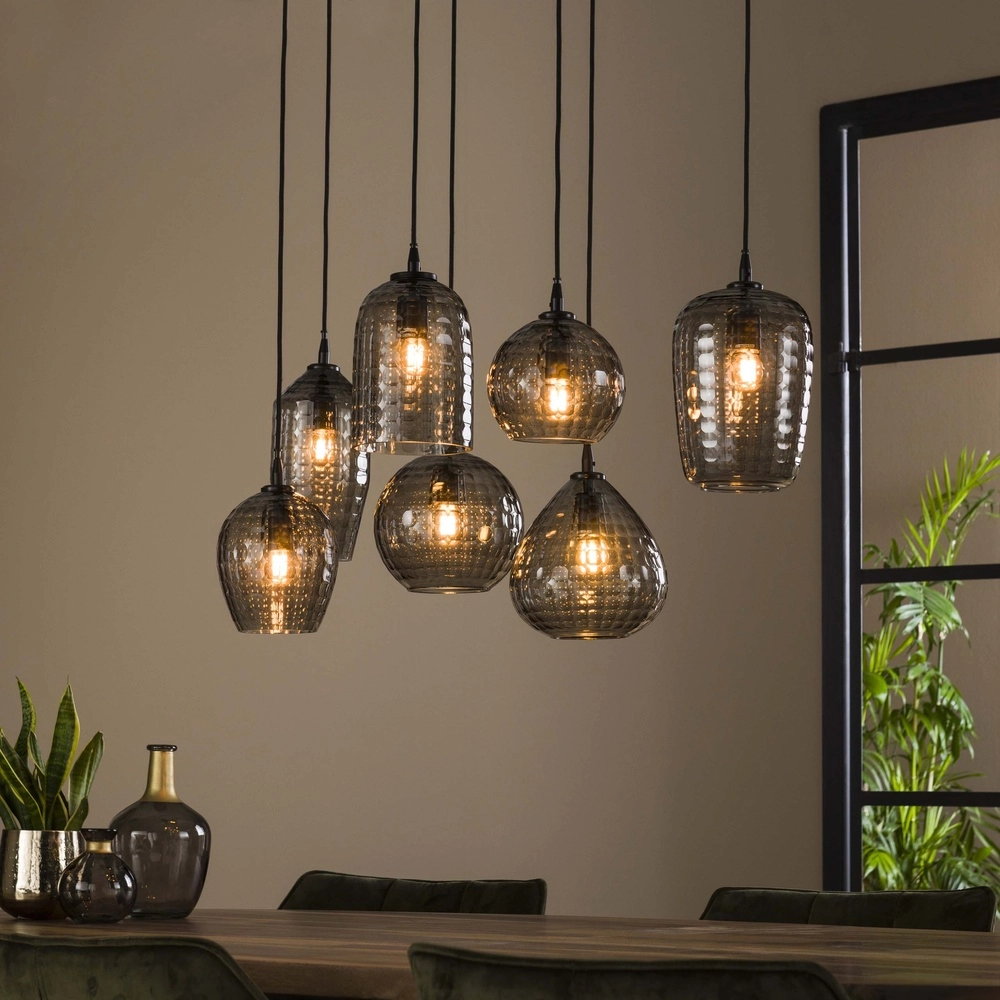 Lampe suspendue à 7 lampes Hexagon Vitres à fumée