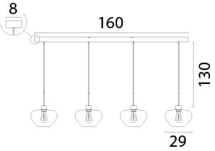 Suspension 4 lumières Genua noir avec verre doré Ø 29cm Masterlight 8718121357027