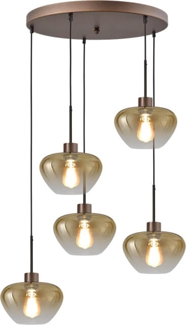 Suspension 5 lumières Genua marron avec 5x verre doré Ø 24cm