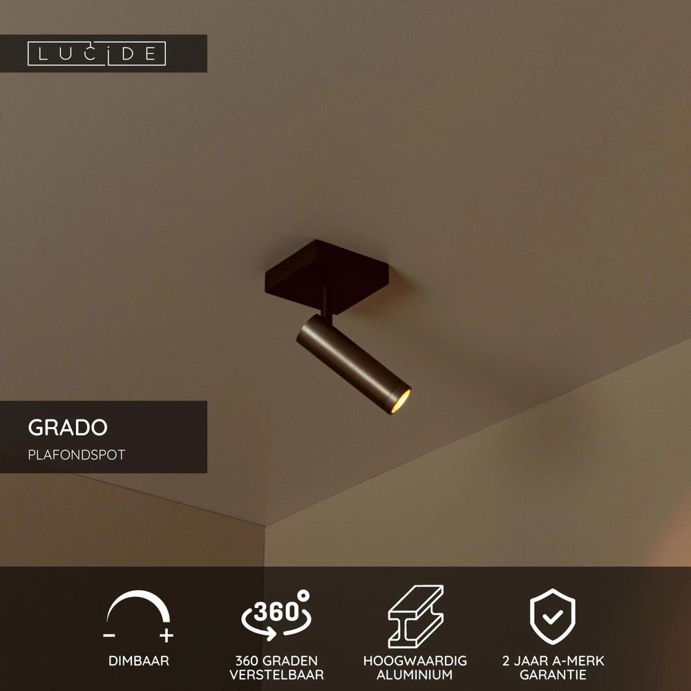 Lampe de plafond élégante Grado Gris métallique Lucide 5411212221698
