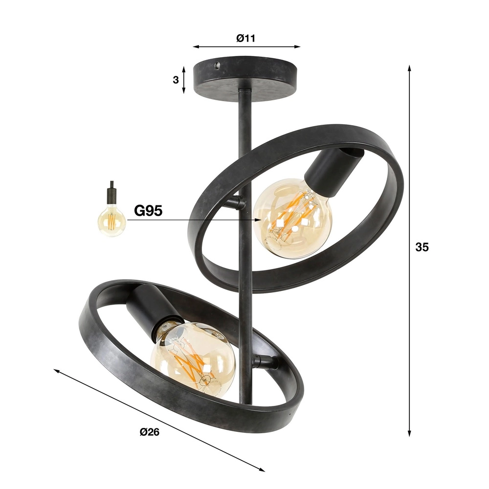 Anneaux lampe de plafond Hover Charbon - 2x E27 Lyora 8716803513341