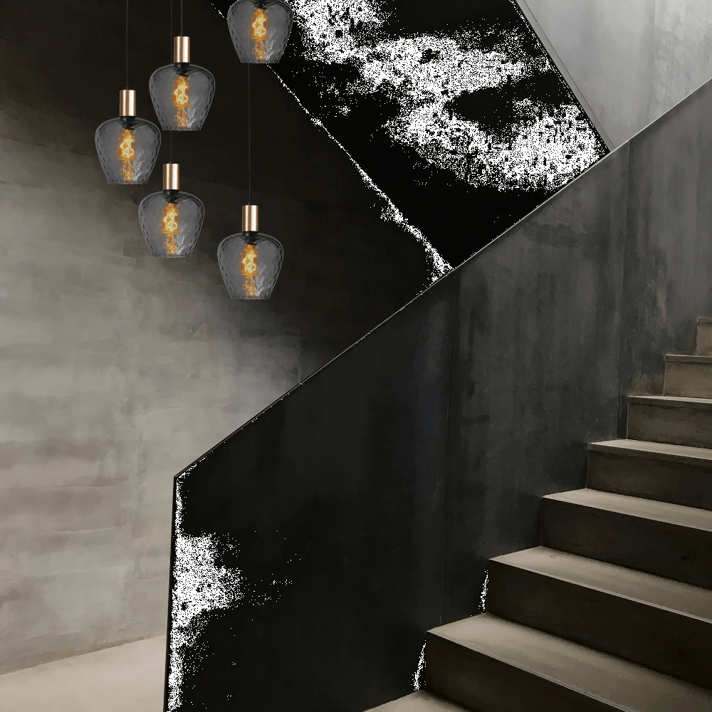 Suspension loft 5 lumières - dorée - Porto avec des verres à fumée Diamond Masterlight 8718121271057