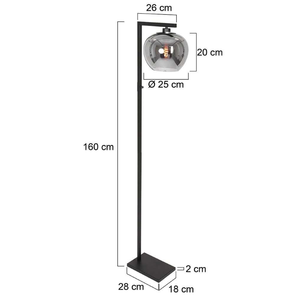 Lampadaire noir Stang avec verre fumé Steinhauer 8712746167696