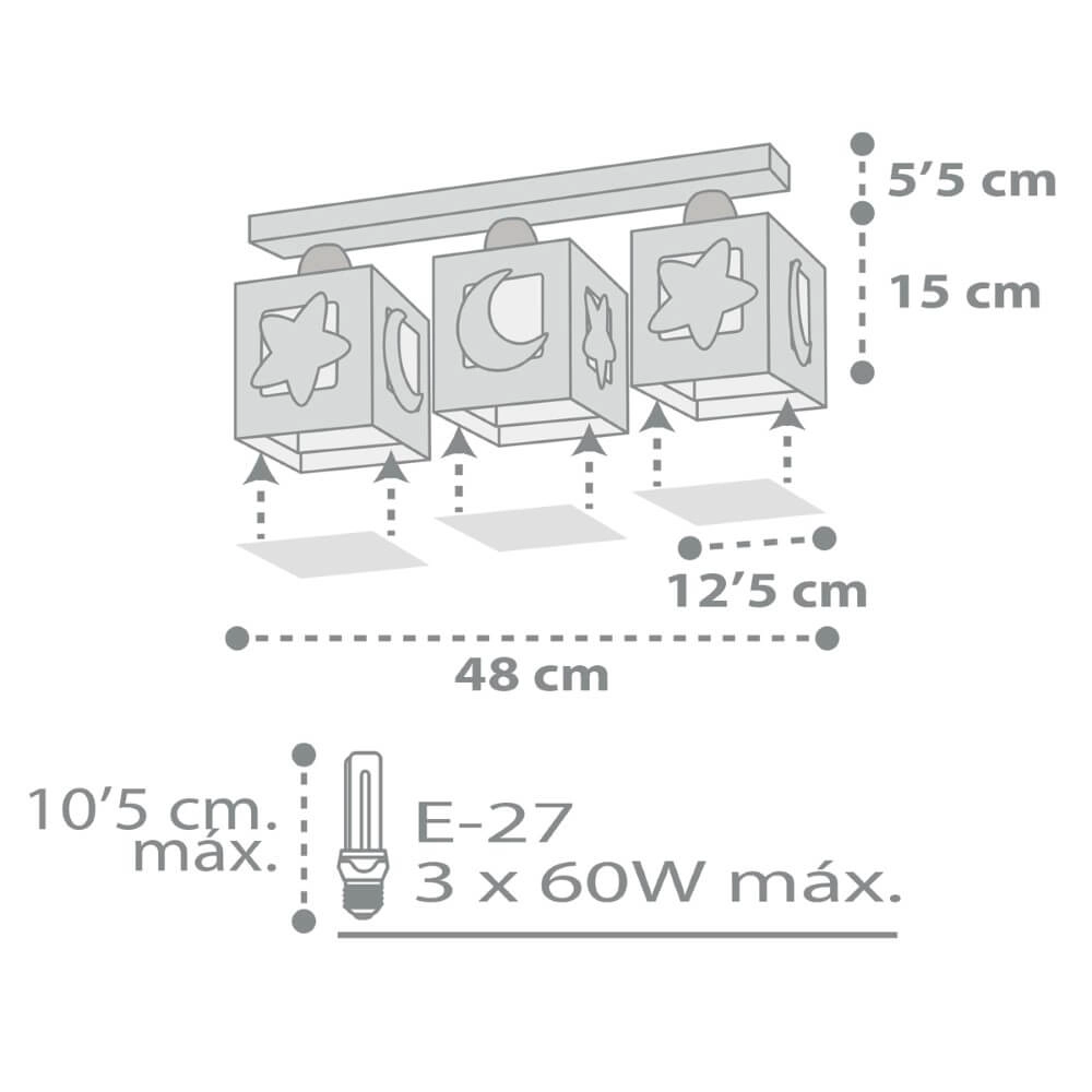 Plafonnier chambre d'enfant Moonlight Gris doux à 3 lumières Dalber 8420406000398